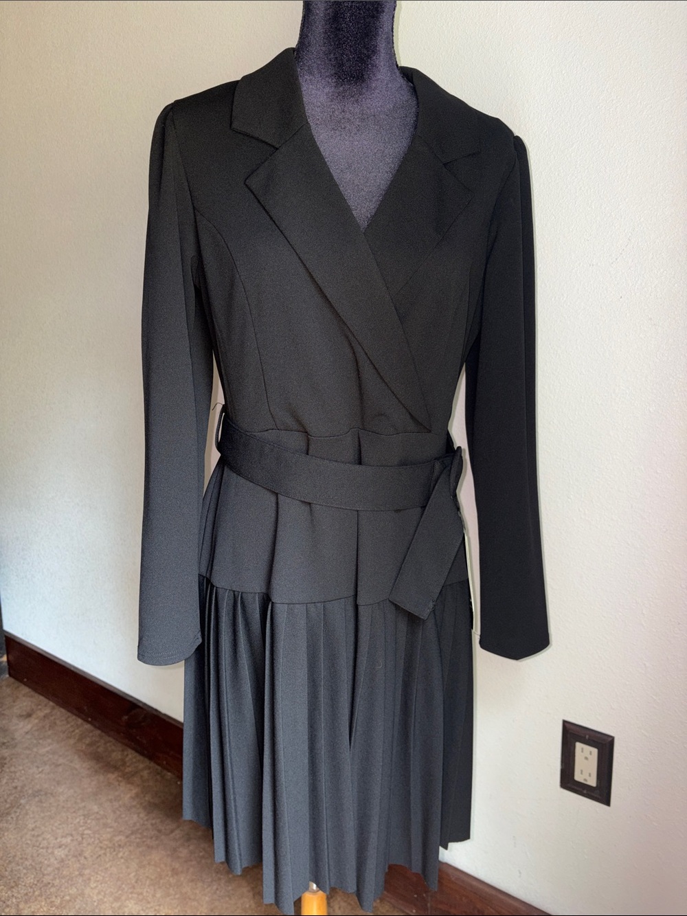 Elizabeth & Nicole Elegant Black Belted Wrap Midi Dress